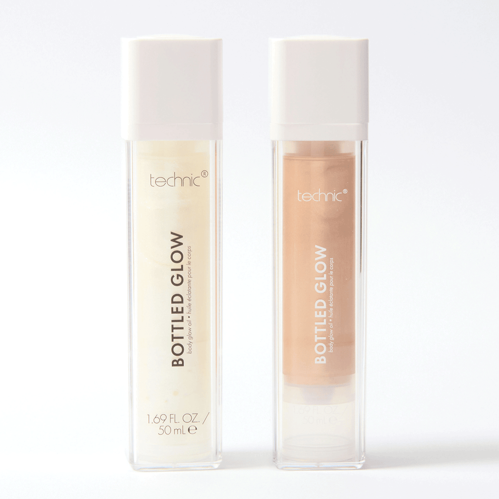 Two bottles of technic Bottled Glow on a white background
