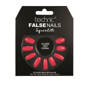 Technic False Nails - Squareletto Gloss Hot Coral