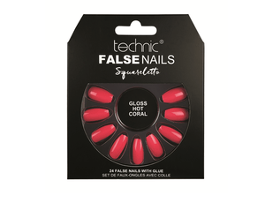 Technic False Nails - Squareletto Gloss Hot Coral