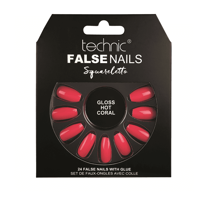 Technic False Nails - Squareletto Gloss Hot Coral