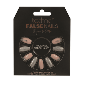 Technic False Nails - Squareletto Nude Pink Embellished
